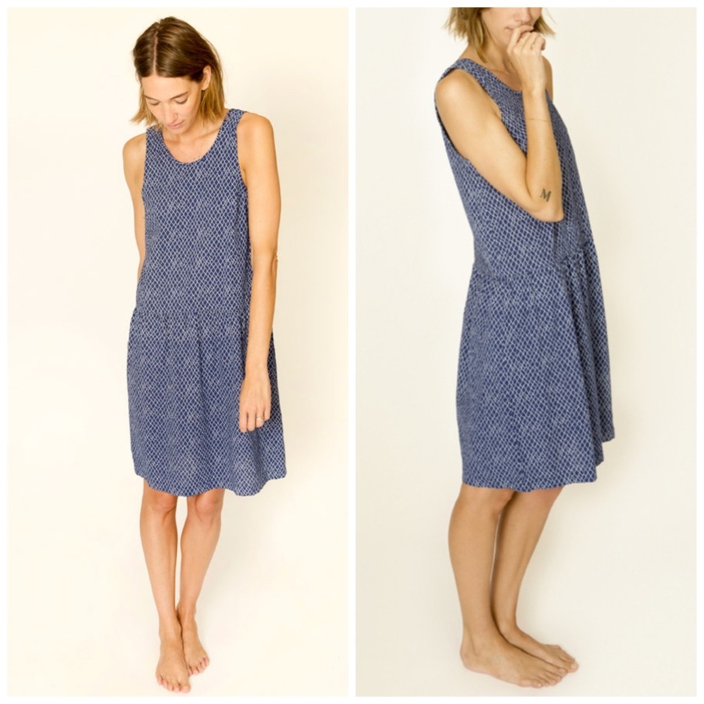 Ilana Kohn Blue Cotton Dress Sleeveless Large
